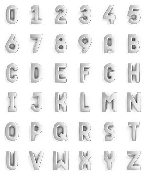 silber alphabet und zahlen - letter m alphabet metal text stock-fotos und bilder