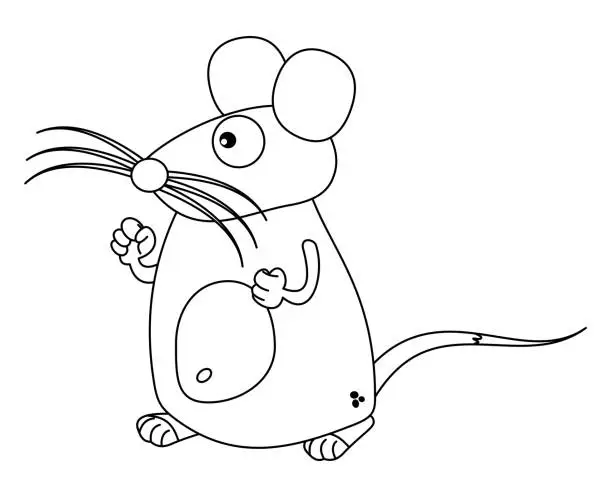 Vector illustration of Mouse with big moustache in black and white to color on white background - vector
