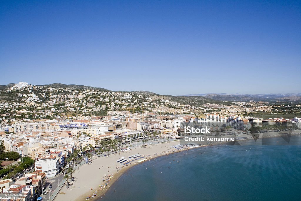 Peniscola - Spanish beach resort on the Mediterranean "PeAiscola,Mediterranean resort town on the Costa del Azahar in Spain - with its sandy beach makes this a popular tourist seaside summer holiday travel destination." Beach Stock Photo