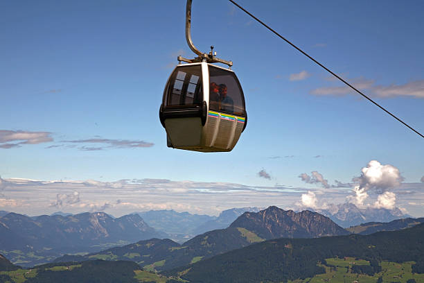 couple in a cable car enjoying the view over the alps