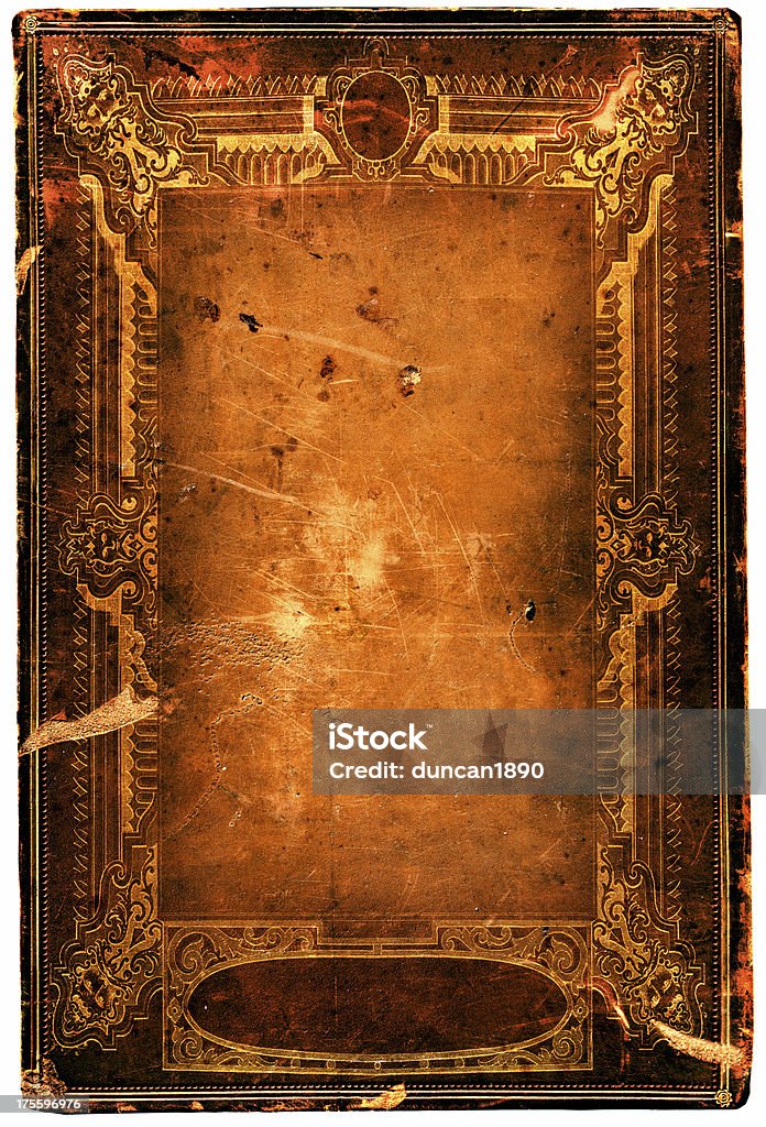 Grunge frame "High resolution grunge background, the cover of an old leather book with lots of scratches and worn marks, with and ornate frame on it." Book Cover stock illustration