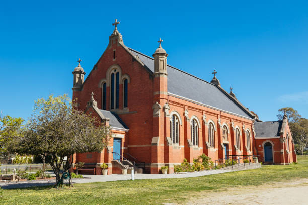 HEATHCOTE, AUSTRALIA - SEPTEMBER 23 2023: Early spring afternoon views of Mary Help of Christians Catholic Church in Victoria, Australia
