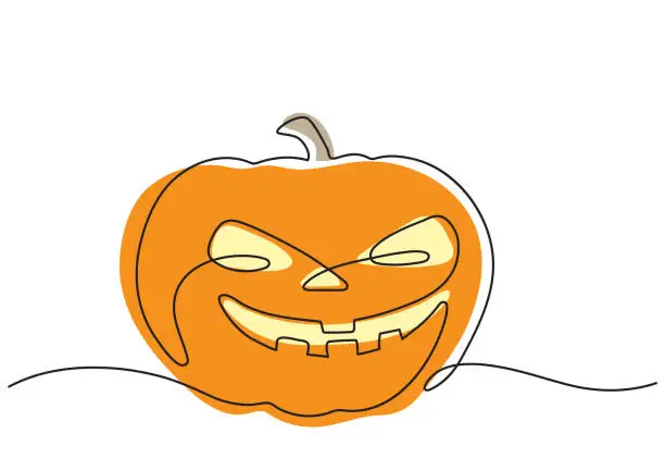 Vector illustration of Stylized orange Halloween pumpkin with a scary face in vector