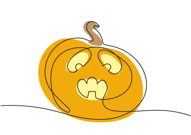 Vector illustration of Stylized yellow pumpkin in one line in vector for Halloween