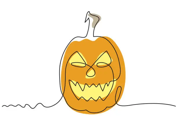 Vector illustration of Oval yellow vector pumpkin with evil face for Halloween