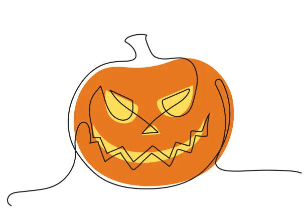 Vector illustration of Evil red pumpkin for Halloween in one line vector