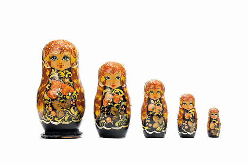 Group of Russian Dolls Matryoshka isolated on white background. Russian Nesting Dolls on white background.