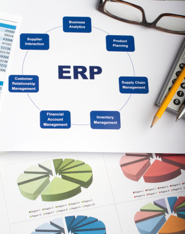 Graphs and charts printout showing the details of ERP - Enterprise Resource Planning.See also: