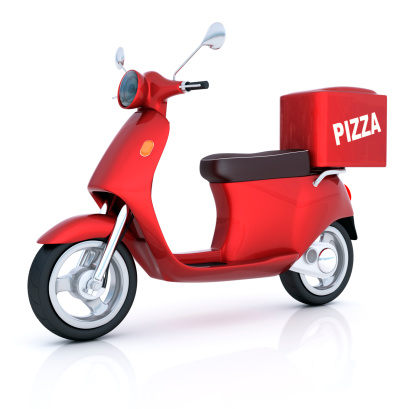 Scooter for pizza delivery. Digitally Generated Image isolated on white background