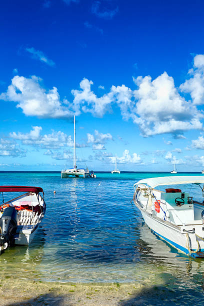 istock Tranquill tropical island beach with boats. 175600023
