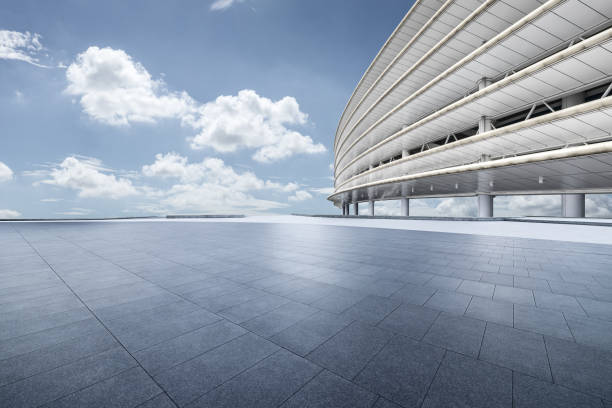istock Brick floor and city building background 1756003440