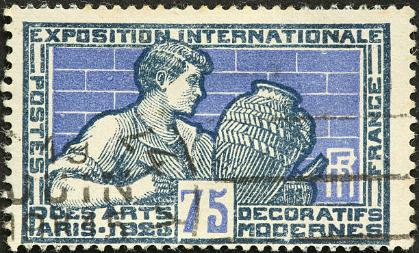 istock artistic potter on an old French stamp 175600368