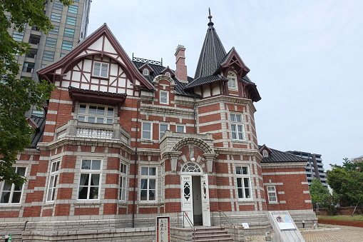 Kitakyusyu,Japan,June 18,2023: A replica of a historical building built to commemorate the 15th anniversary of the friendship city agreement between Kitakyushu and Dalian.