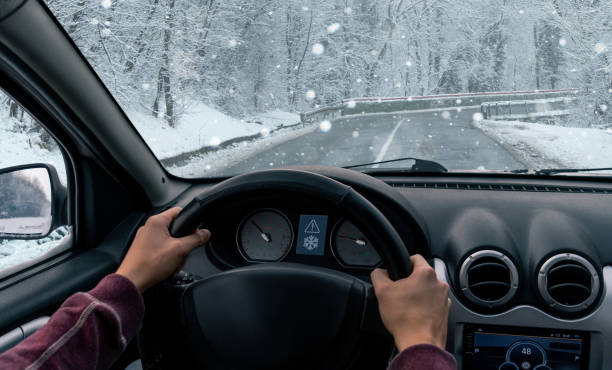 istock A man is driving a car on a winter road 1756006831