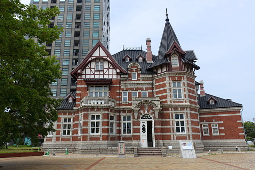 Kitakyusyu,Japan,June 18,2023: A replica of a historical building built to commemorate the 15th anniversary of the friendship city agreement between Kitakyushu and Dalian.