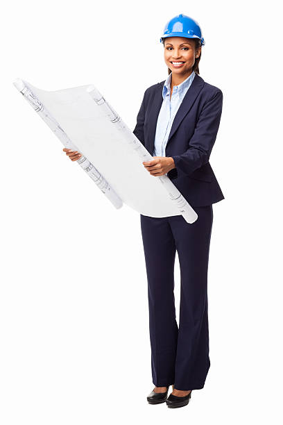 istock Female Architect Holding Unrolled Blueprint - Isolated 175600959