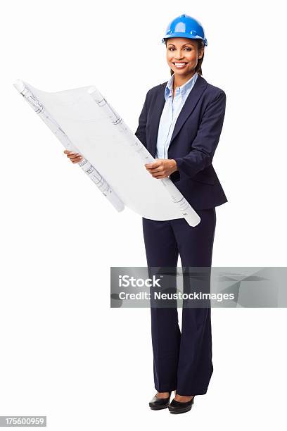 Female Architect Holding Unrolled Blueprint Isolated Stock Photo - Download Image Now