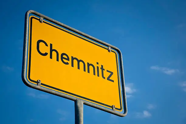 German city sign (city limit) of Saxonian city Chemnitzsee other / weitere Chemnitz-Bilder: