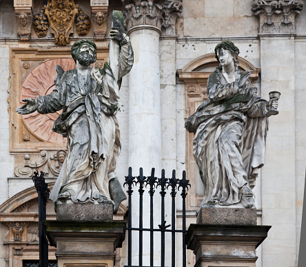 The statues of Saints in front of Saints Peter and Paul Church, Krakow.