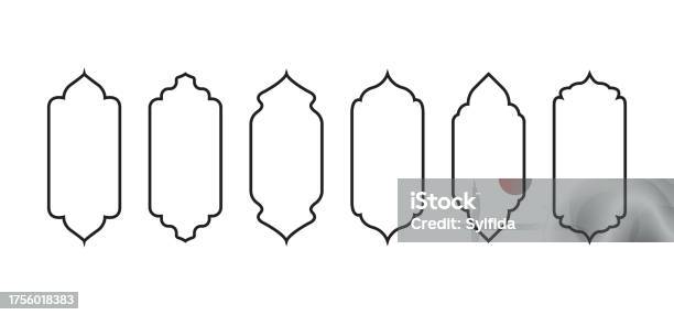 Arabic Line 2d Islamic Vector Outline Shape Indian Arch Arab Line Frame Ramadan ...