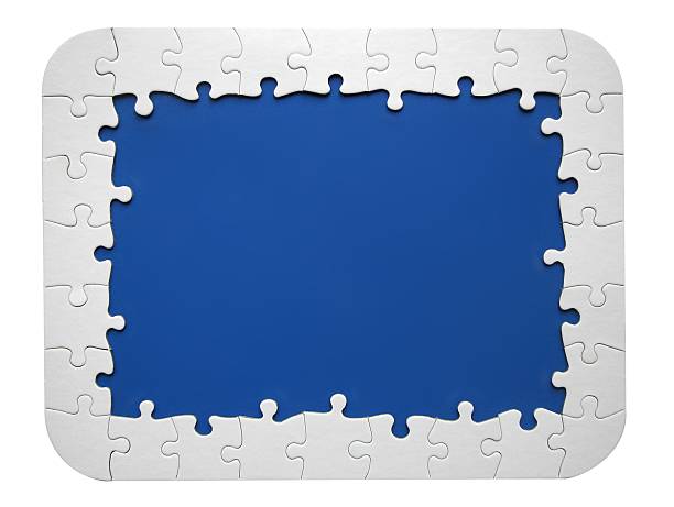 bastidor blanco puzzle - portion blue jigsaw puzzle puzzle fotografías e imágenes de stock