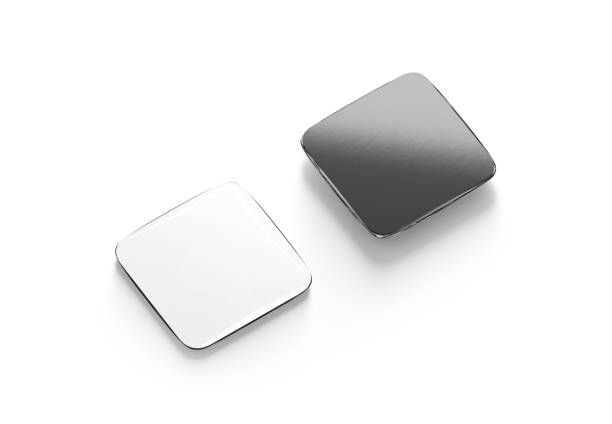 istock Blank black and white square fridge magnet mockup, side view 1756023892