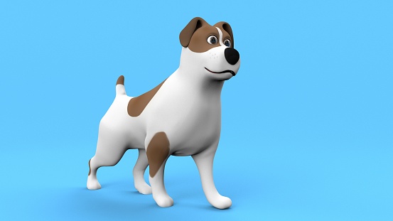Cartoon dog   3d render isolated on blue background.