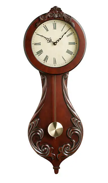 Antique wall clock on white background