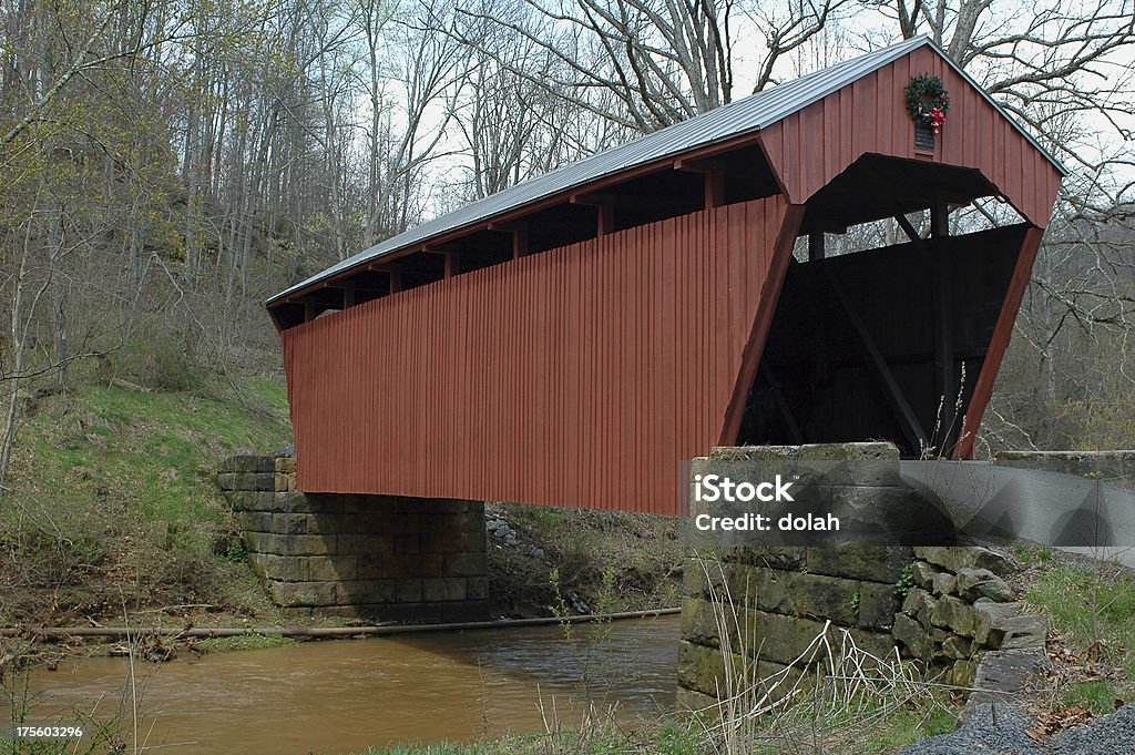 covered bridge old restored covered bidge. springtime in west virginia. West Virginia - US State Stock Photo