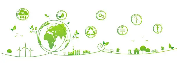 Vector illustration of Banner design for World environment day, Sustainability development, Ecology, Eco friendly and Green technology and Industries Business concept, Vector illustration