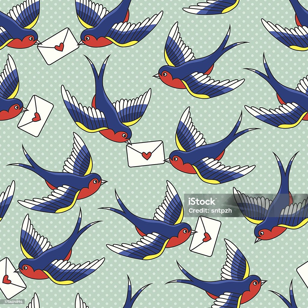 old-school-Muster mit Vögeln und Buchstaben - Lizenzfrei Vogel Vektorgrafik