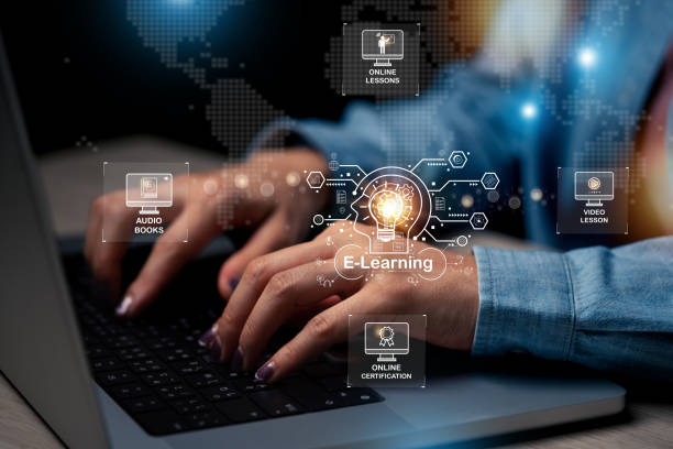istock Education technology concept. EdTech. AI (Artificial Intelligence).Webinar Online Courses. lightbulb showing graduation hat, and education icons. Internet education course degree, Idea of learning online class. 1756057759