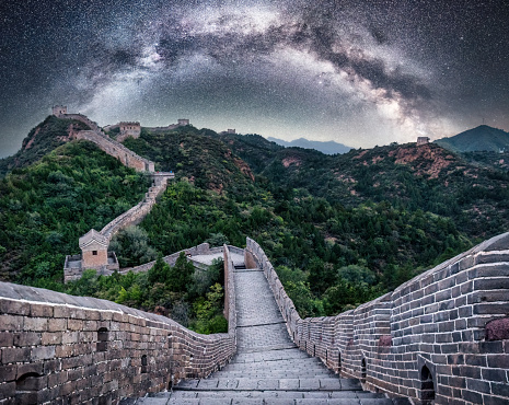 Arch of the Milky Way over the Great Wall of China at Jinshanling Section in the night