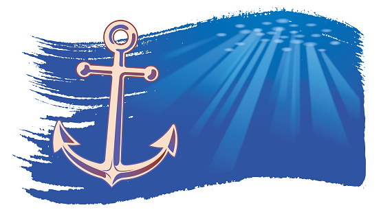 Vector Illustration of an anchor with a brushstroke of an ocean with light beaming through the surface