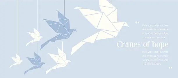 Vector illustration of Origami of cranes and how they represent hope