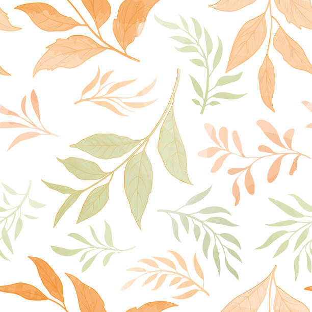 ilustrações, clipart, desenhos animados e ícones de padrão floral sem costura. ramo com folhas de textura outonal suave. florescer natureza jardim de verão fundo texturizado folhas - vector branch leaf affectionate