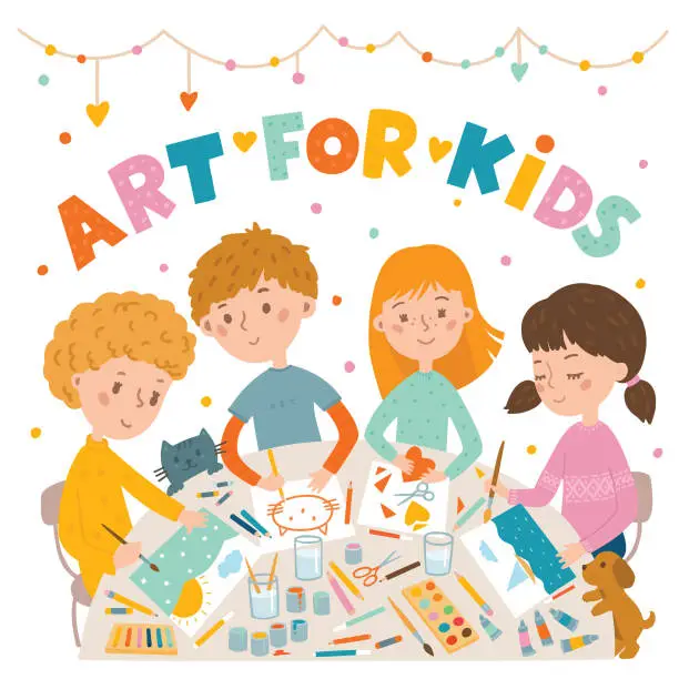 Vector illustration of Art class for kids