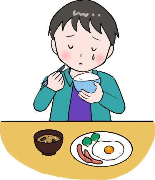 Vector illustration of Elementary school boy eating breakfast