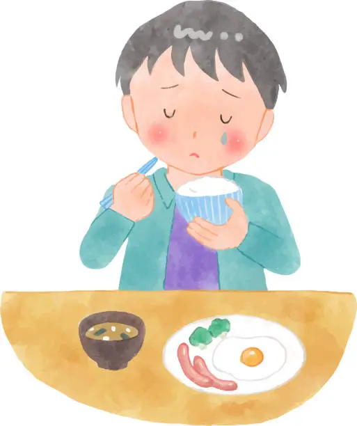 Vector illustration of Elementary school boy eating breakfast