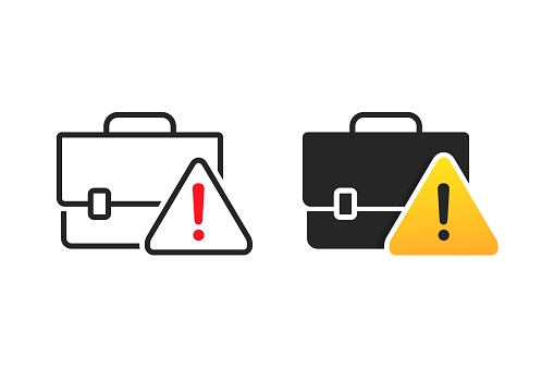 Briefcase warning icon. Illustration vector