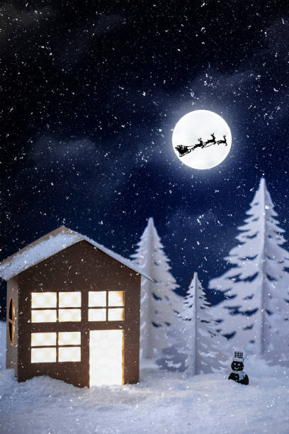 istock Creative Christmas composition with Santa Clause and paper house. 1756131487