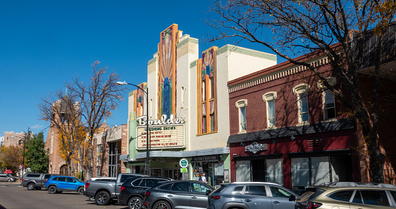 American small town business storefronts and vintage movie theater