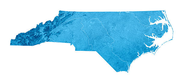 North Carolina Topographic Map Isolated +++ Note to Inspector: URL of source images: http://earthobservatory.nasa.gov/Features/BlueMarble/BlueMarble_monthlies.php +++ state of north carolina map stock pictures, royalty-free photos & images