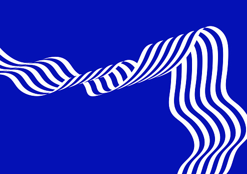 Vector simple ripple wavy flowing stripes ribbon on blue background