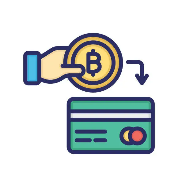 Vector illustration of Bitcoin cash, bitcoin payment, bitcoin transaction, credit card fully editable vector icons