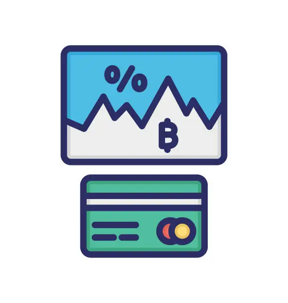 Vector illustration of Bitcoin exchange rate, bitcoin transaction, credit card, digital currency fully editable vector icons