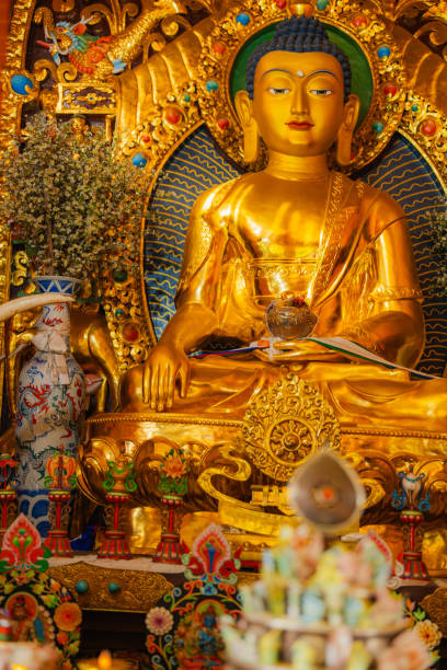 Statue of golden buddha in Tibetan monastery  in Nepal