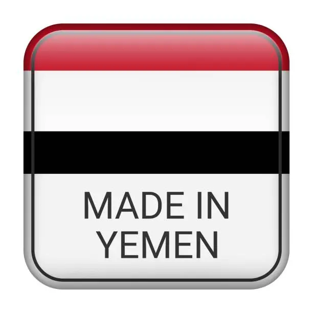 Vector illustration of Made in Yemen badge vector. Sticker with stars and national flag. Sign isolated on white background.