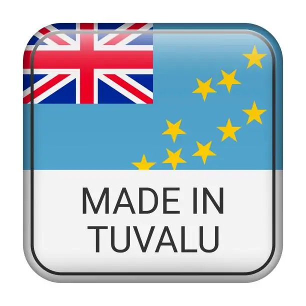 Vector illustration of Made in Tuvalu badge vector. Sticker with stars and national flag. Sign isolated on white background.