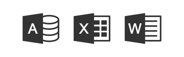 ilustrații de stoc cu set de pictograme word, excel, access. aplicația microsoft office. design ilustrativ vectorial. - un singur cuvânt
